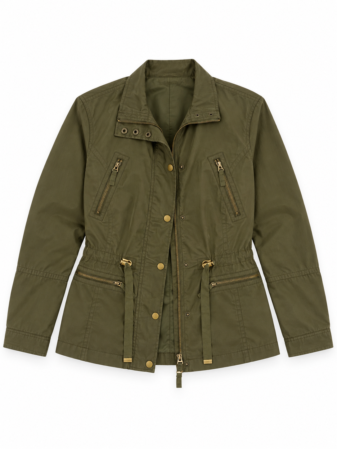 Vintage Y2K Ellos Olive Green Utility Jacket with Drawstring Waist - L