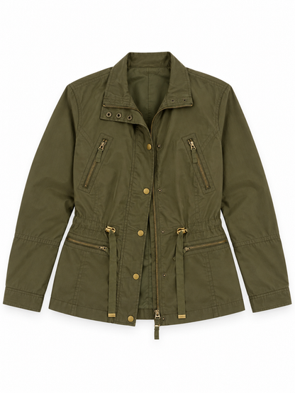 Vintage Y2K Ellos Olive Green Utility Jacket with Drawstring Waist - L