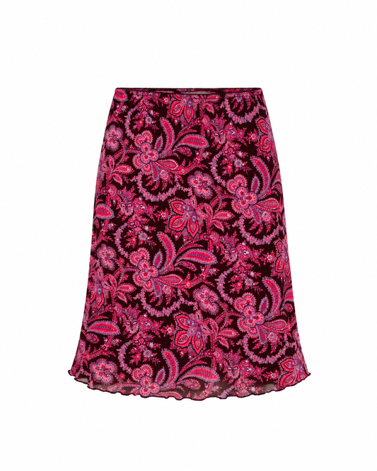 Vintage 90s Burgundy Brown & Pink Paisley Print Flowy Midi Skirt – L
