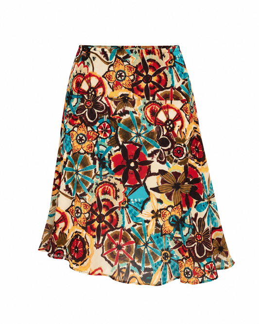Vintage Wenart Multicolor Abstract Floral Print A-Line Midi Skirt – M
