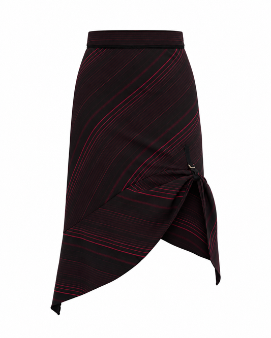 Vintage Xanaka Burgundy Striped Asymmetric Office Core Skirt – M