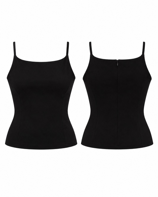 Vintage 90s Camaïeu Black Square Neck Minimalist Camisole Top –  S