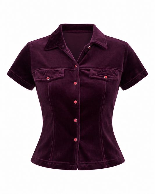 Vintage Y2K Judy Knapp Deep Purple Velvet Western Snap Shirt - M