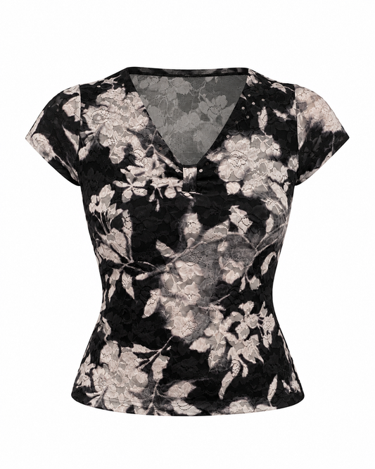 Vintage Jones New York Collection Black Floral Lace Sequin Top – M