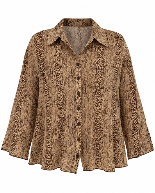 Vintage Y2K Covington Beige Brown Animal Print Button-Up Blouse - XL