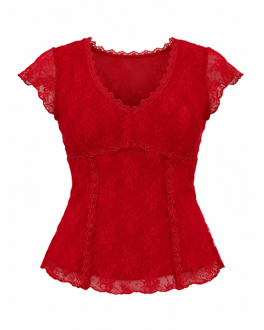 Vintage Y2K Candie’s Red Stretch Floral Lace Babydoll Top – M