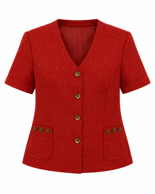 Vintage 90s Sag Harbor Red Short Sleeve Textured Button Blazer – M