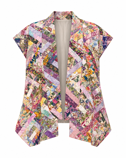 Vintage Handmade Cottagecore Multicolor Floral Patchwork Quilted Vest –  XL