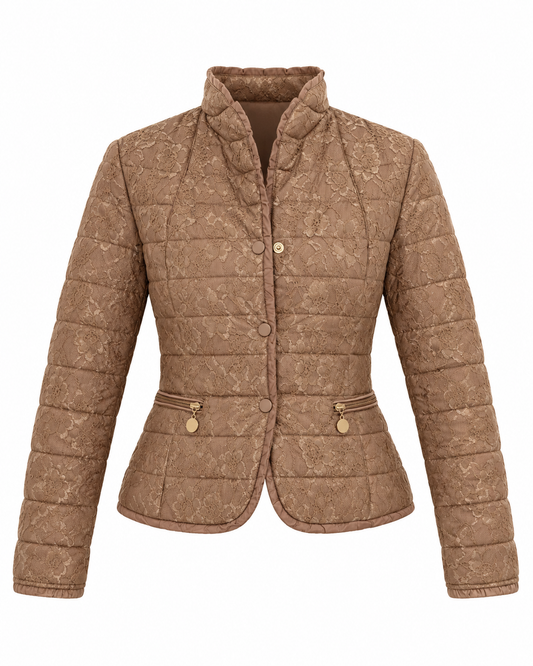 Y2K By Secret Beige Floral Lace Quilted Puffer Jacket – S