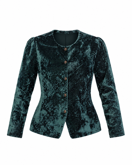 Vintage 90s Your Sixth Sense Teal Floral Crushed Velvet Button Blazer – L