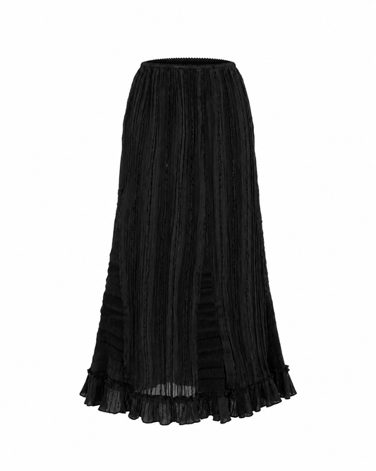 Vintage Y2K EV&RO Collection Black Pleated Ruffle Hem Maxi Skirt - M