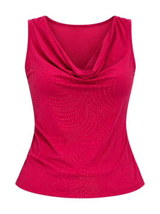 Y2K Noni Hot Pink Shimmery Cowl Neck Sleeveless Top – M