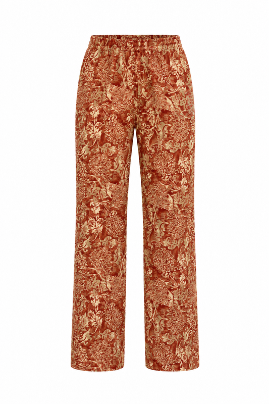 Vintage Peruvian Connection Rust & Cream Baroque Print Cotton Pants – M
