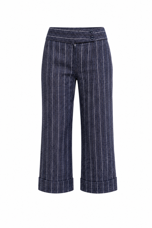 Vintage Y2K Grey Pinstripe Cropped Wide Leg Trousers Low Rise Office Siren Pants - S