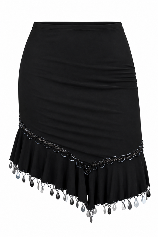 Vintage Y2K Black Beaded Hem Mermaid Stretch Party Skirt – M