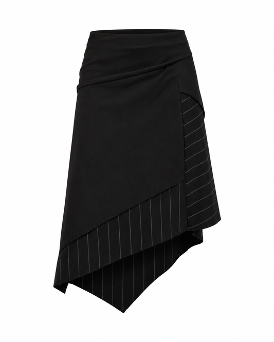 Vintage RENATTO BENE Paris Black Asymmetric Office Core Midi Skirt - L