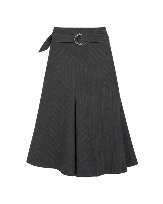 Vintage 123 Un Deux Trois Charcoal Pinstripe Midi Skirt Office Structured A-Line – S