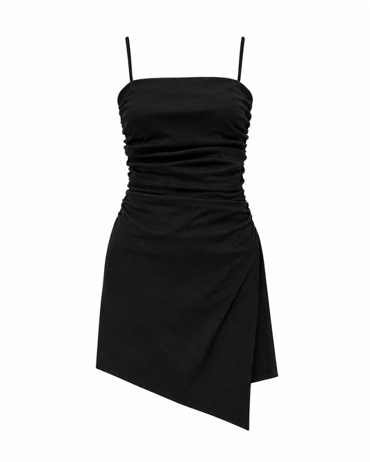 Vintage Y2K A-list Black Asymmetric  Ruched Cami Stretch Minimalist Top - M