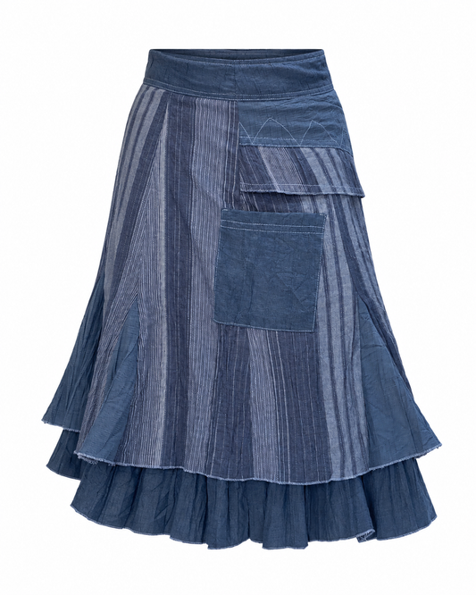 Y2K Affinités Armand Thiery Blue Patchwork Layered Whimsigoth Midi Skirt – L
