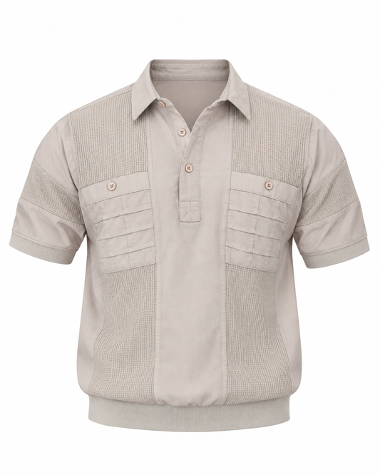 Vintage 90s Alexxus Exclusive Gray Textured Panel Polo Shirt – L