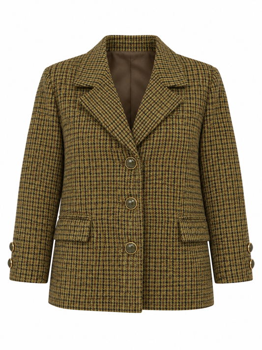 Vintage Alta Costura Olive Green Houndstooth Office Blazer - L