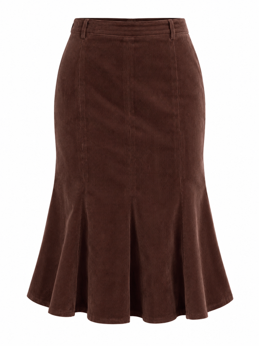 Vintage Late 90s Armani Brown Wool Corduroy A-Line Midi Skirt - L