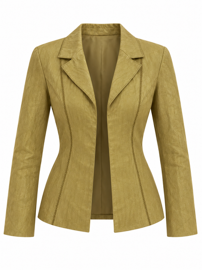 Vintage Attr@ttivo Tan Genuine Leather Blazer with Contrast Stitching Tailored Jacket – M