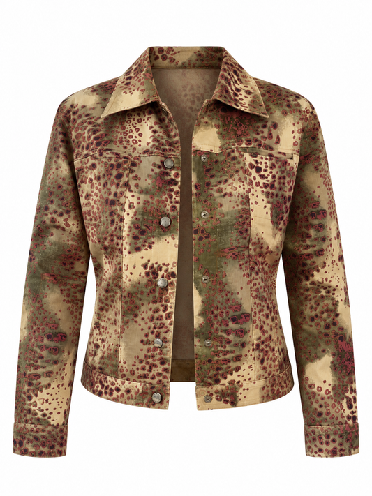 جاكيت من القطن الخفيف بطبعة حيوانية باللونين البيج والأحمر من مجموعة Vintage August Silk Logic - مقاس M