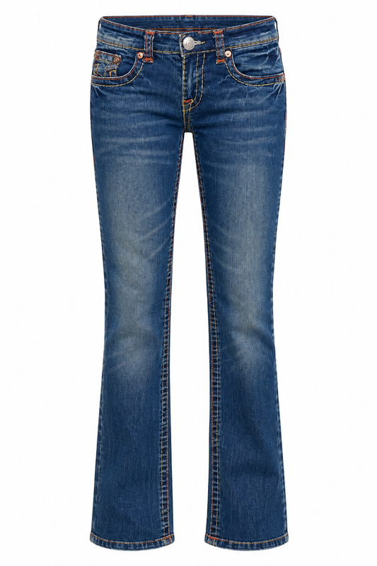 Y2K True Religion Blue Big Stitch Low-Rise Straight Jeans - 36EUR