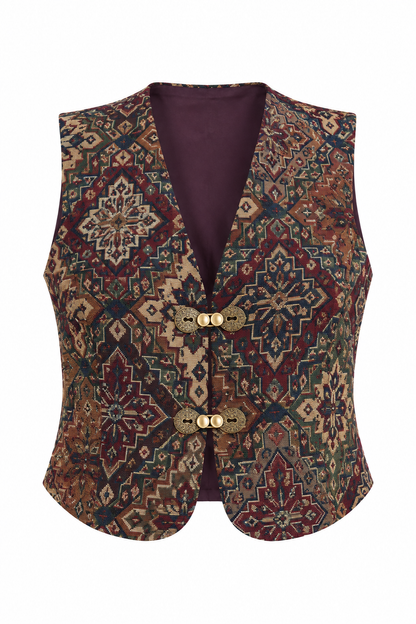 Vintage 90s LILA & LORI New York Tapestry Cropped Statement Vest – M