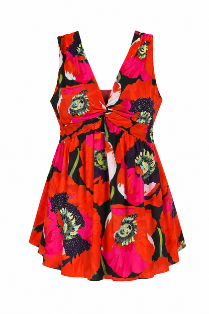 Y2K Ted Baker London Red Floral Beaded Sleeveless Tunic Top – S