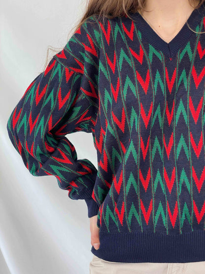 Vintage oversized Piene Sangan knit sweater - Balagan Vintage Sweater knit, knitted sweater, printed sweater, sweater, vintage sweater