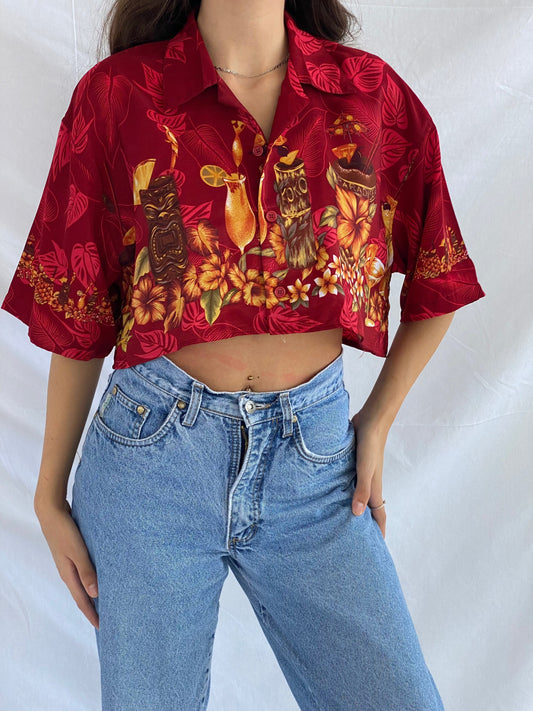 Vintage Ferugini Cropped Shirt - Balagan Vintage Cropped Hawaiian Shirt crazy print, cropped Hawaiian shirt, Cropped shirt, festival wear, Hawaiian shirt, printed shirt, prints, reworked shirt, shirt, shirts, streetwear, techno, techno wear, Top, vintage, vintage prints, women, women shirt