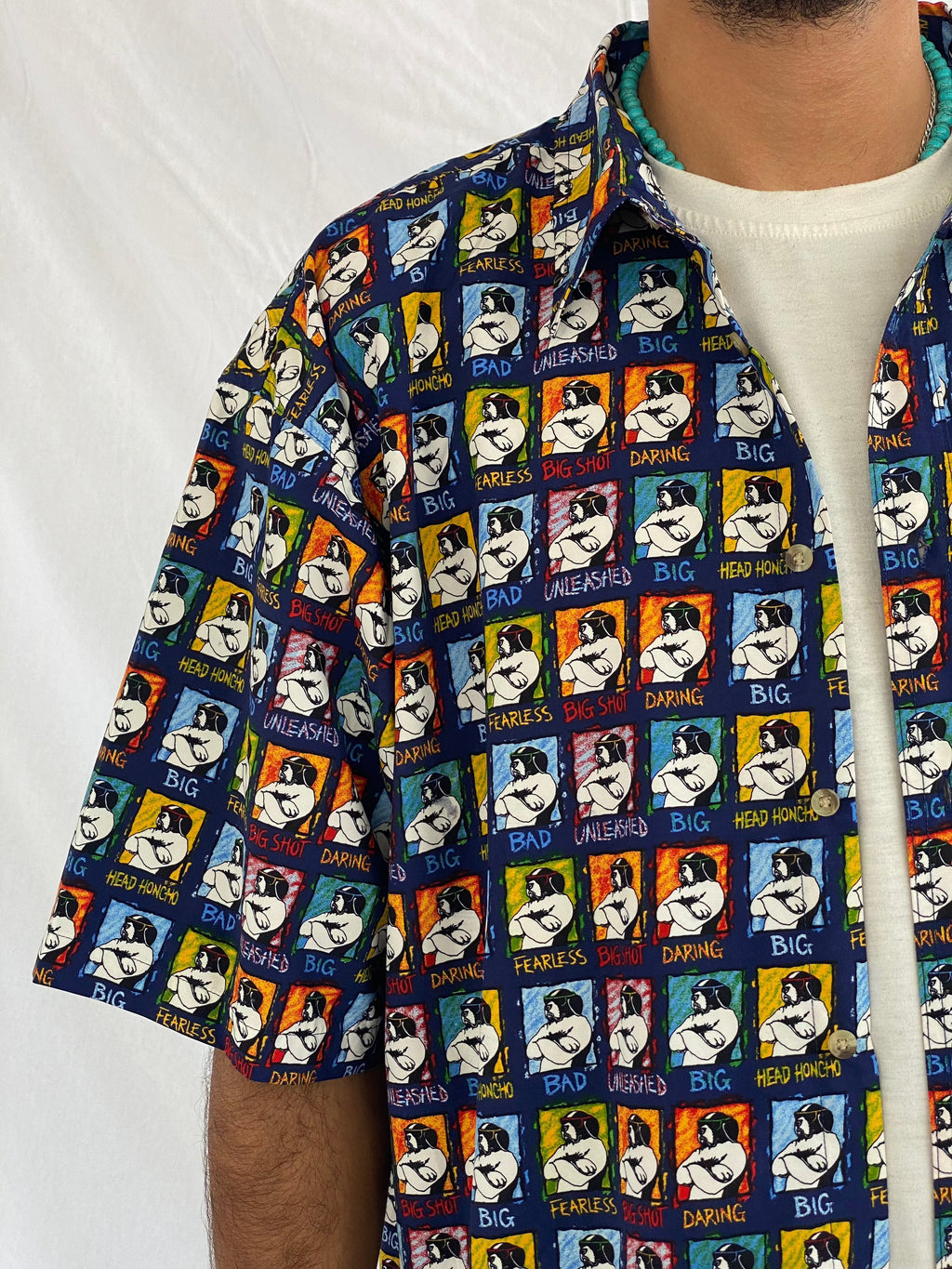 Vintage Big Dogs Half Sleeve Shirt - Balagan Vintage Half Sleeve Shirt 00s, 90s, bigdogs, crazy print, half sleeve shirt, outerwear, oversized, oversized shirt, printed shirt, prints, shirt, shirts, summer, summer prints, techno, techno wear, unisex, unisex shirts, vintage, vintage prints, women, women shirt, Y2K