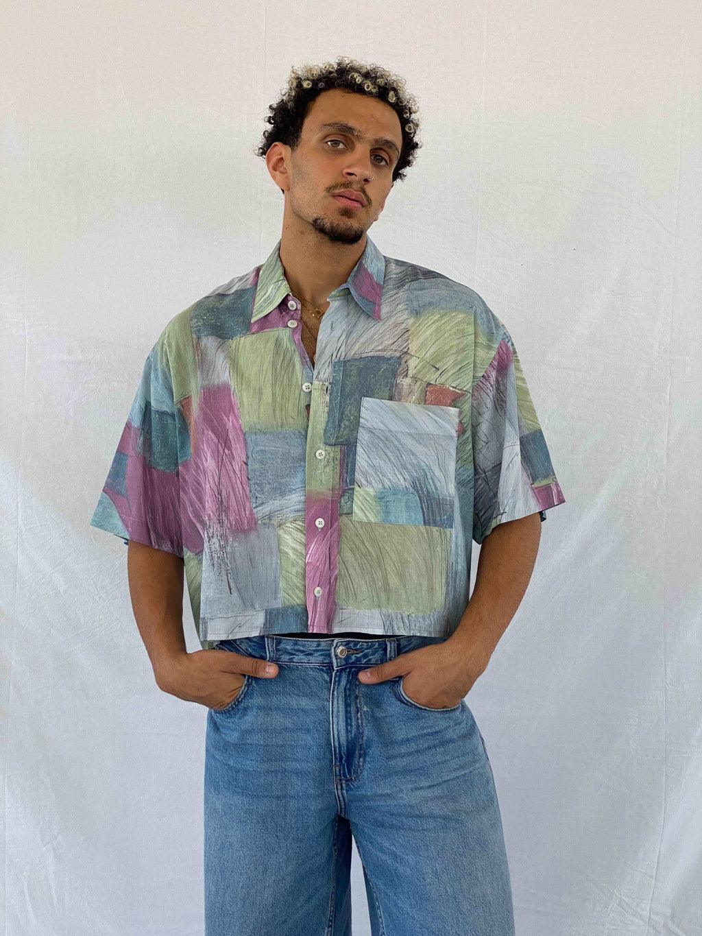 Vintage Angelo Ritrico Cropped Shirt - Balagan Vintage Half Sleeve Shirt 00s, 90s, Abdullah, half sleeve shirt, men, NEW IN