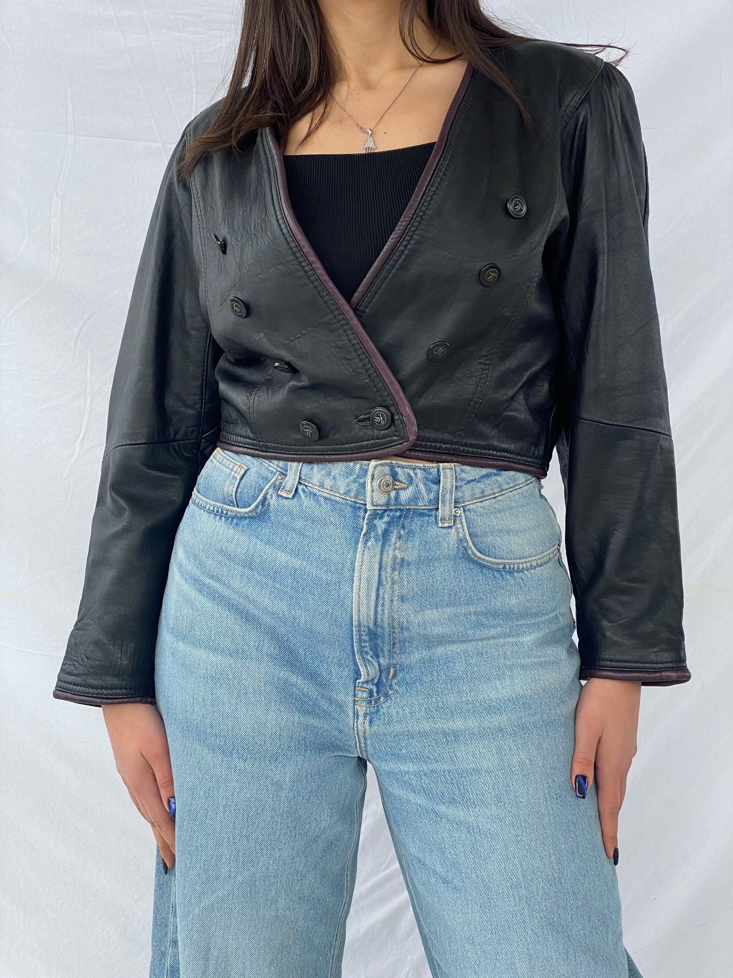 Vintage Cropped Leather Jacket - Balagan Vintage Leather Jacket 90s, black leather, genuine leather, genuine leather jacket, leather, leather jacket, outerwear