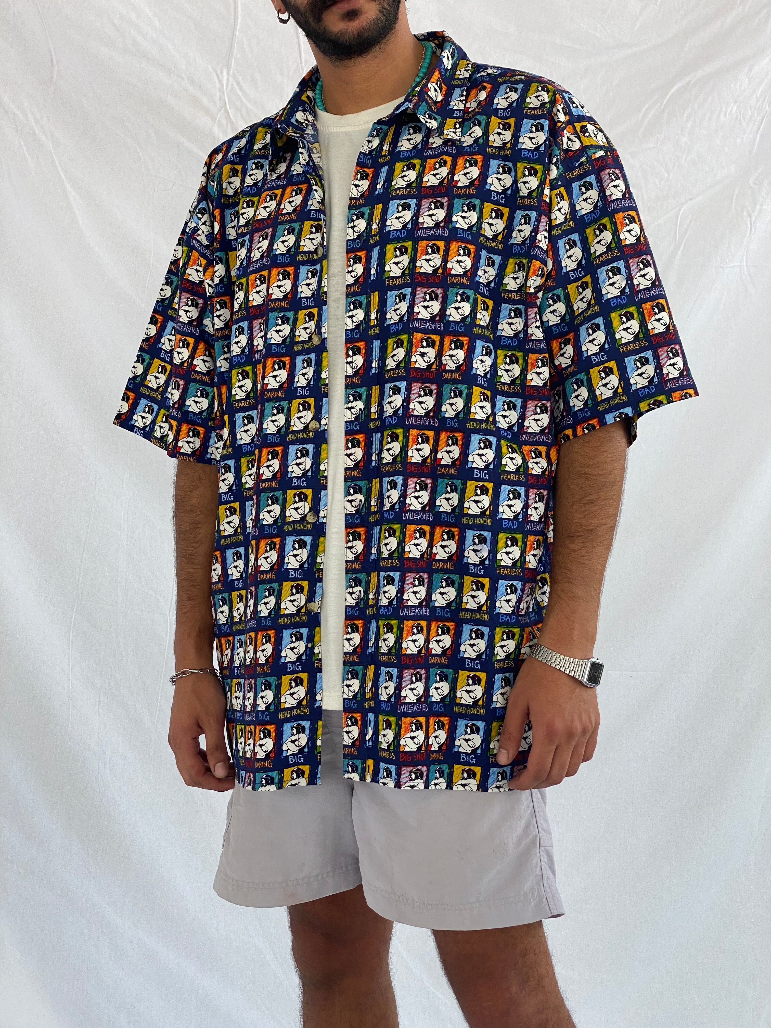 Vintage Big Dogs Half Sleeve Shirt - Balagan Vintage Half Sleeve Shirt 00s, 90s, bigdogs, crazy print, half sleeve shirt, outerwear, oversized, oversized shirt, printed shirt, prints, shirt, shirts, summer, summer prints, techno, techno wear, unisex, unisex shirts, vintage, vintage prints, women, women shirt, Y2K