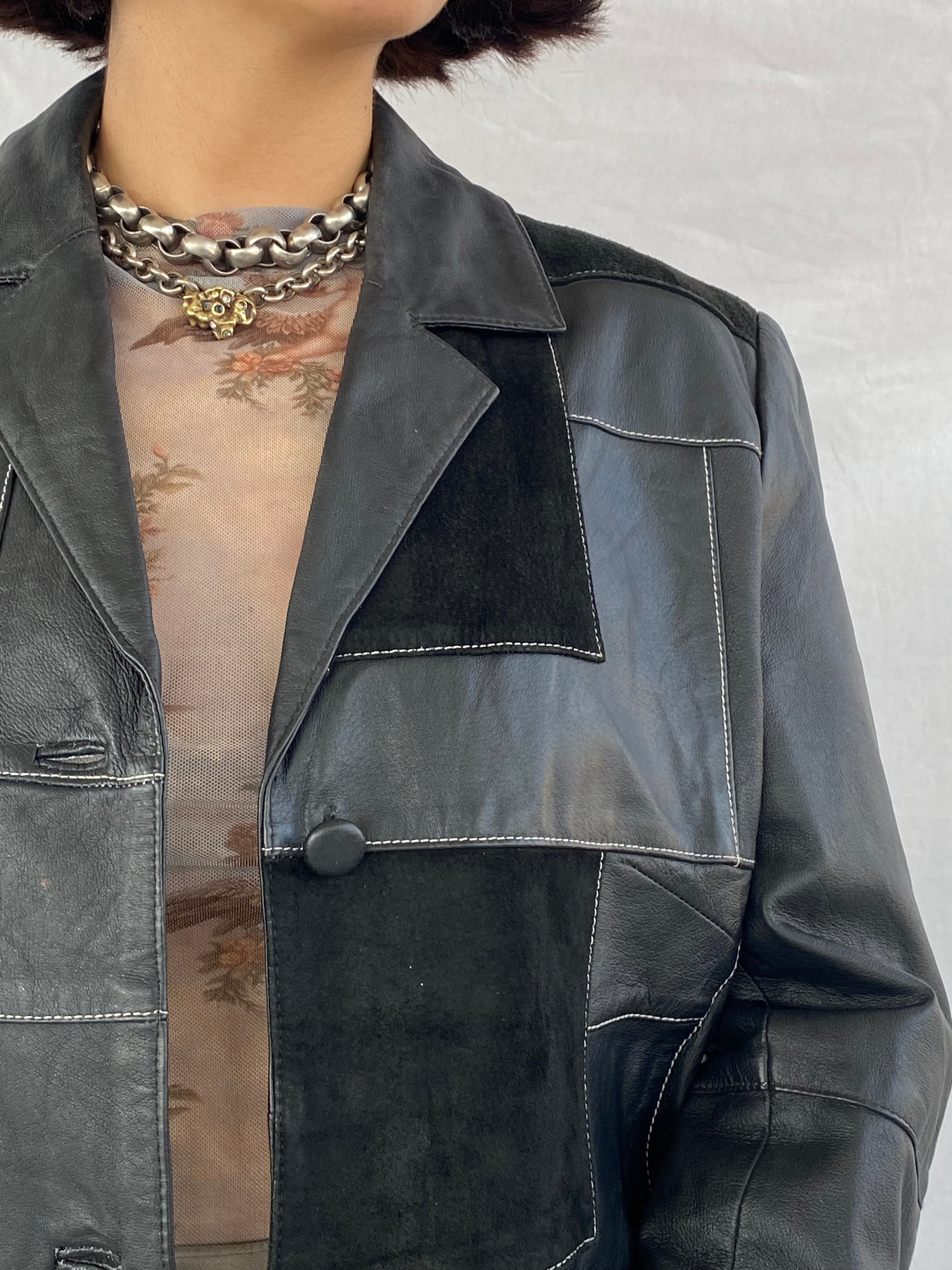 Vintage Patch Work Genuine Leather Jacket - Balagan Vintage Leather Jacket 00s, 90s, black leather, genuine leather, genuine leather jacket, leather, leather jacket, outerwear, vintage, vintage jacket, winter, women