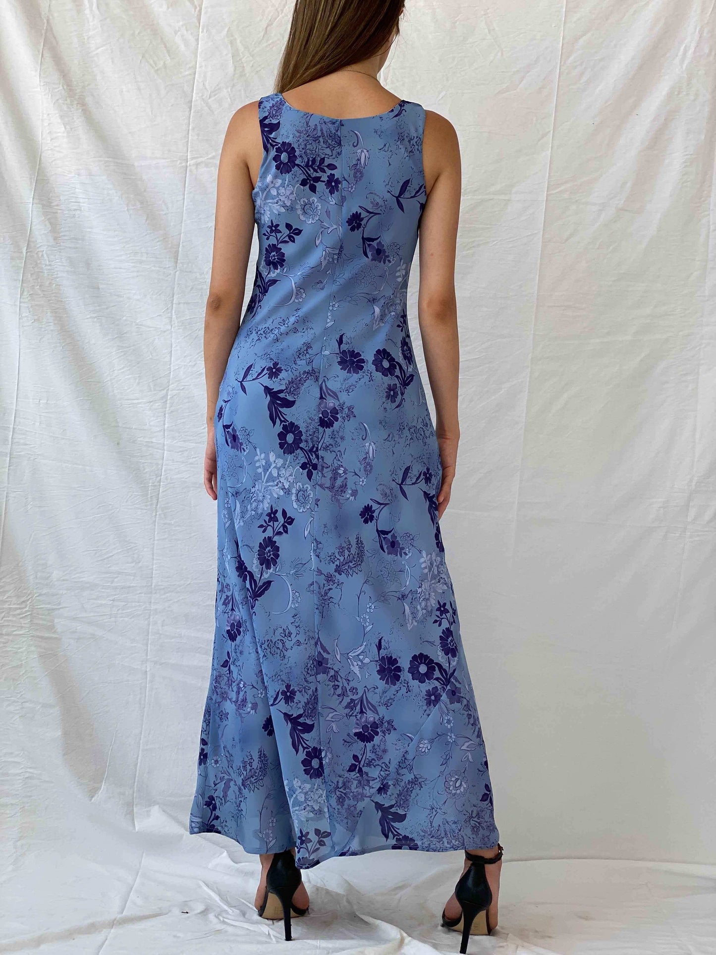 Vintage All That Jazz Blue & Navy Floral Sleeveless Maxi Dress - S - Balagan Vintage Maxi Dress 00s, 90s, maxi dress, Mira