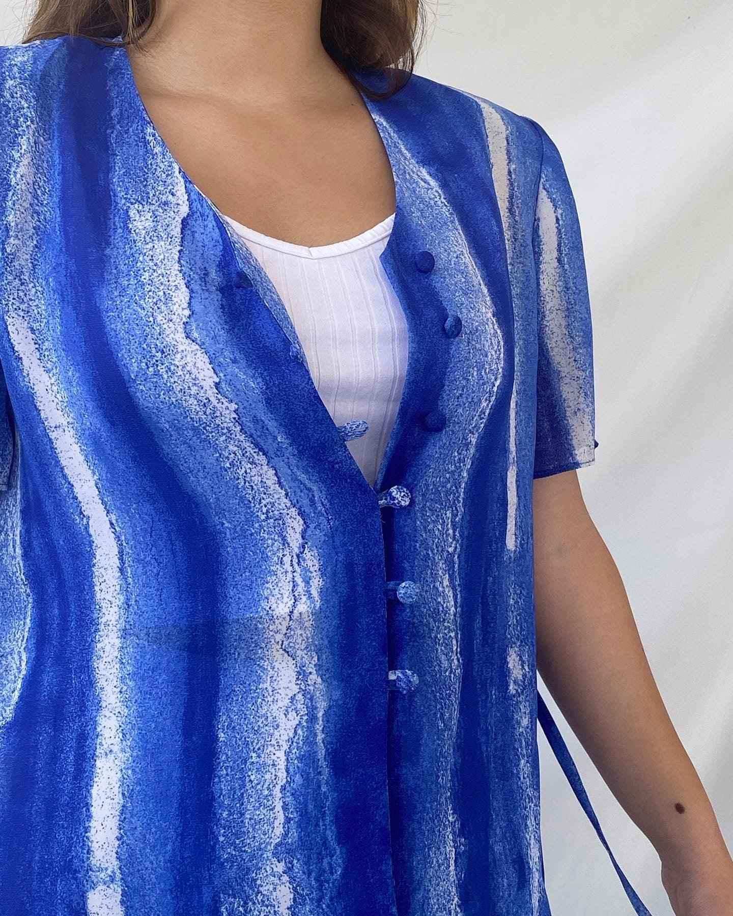 Vintage CANDA Sheer Blue Shirt - Balagan Vintage Half Sleeve Shirt 00s, 90s, festival wear, groovy shirt, sheer shirt, shirt, shirts, streetwear, vintage, vintage prints, women shirt