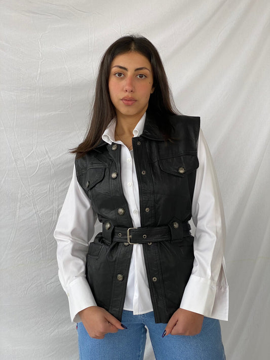 Vintage Classic Woman Genuine Leather Biker’s Vest - Balagan Vintage Leather Vest 90s, black leather, black vest, genuine leather, genuine leather vest, leather, leather vest, vest