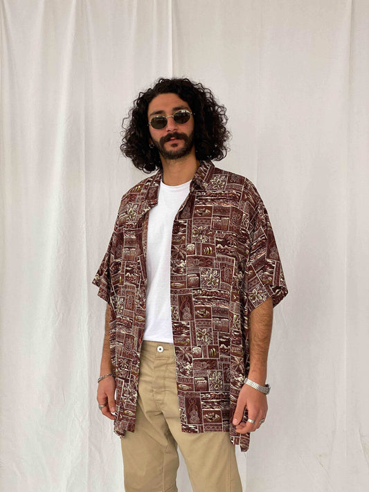 Vintage Oversized Silk Shirt - Balagan Vintage Half Sleeve Shirt 90s, half sleeve shirt, men, printed shirt, prints, shirts