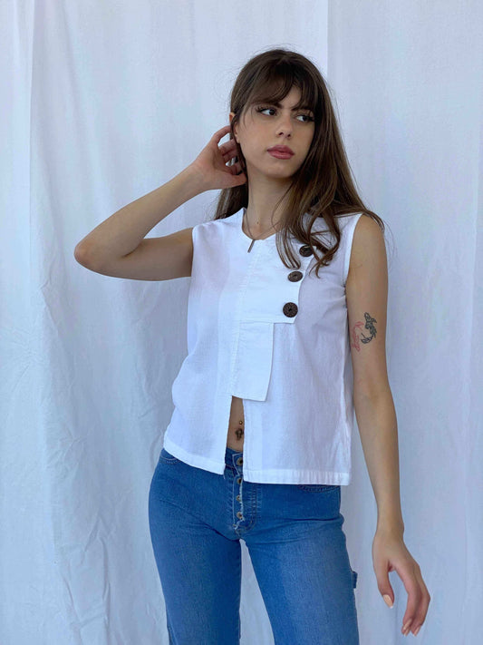 Vintage Natural Cotton Shirt - Balagan Vintage Sleeveless Top 90s, cotton, Mira