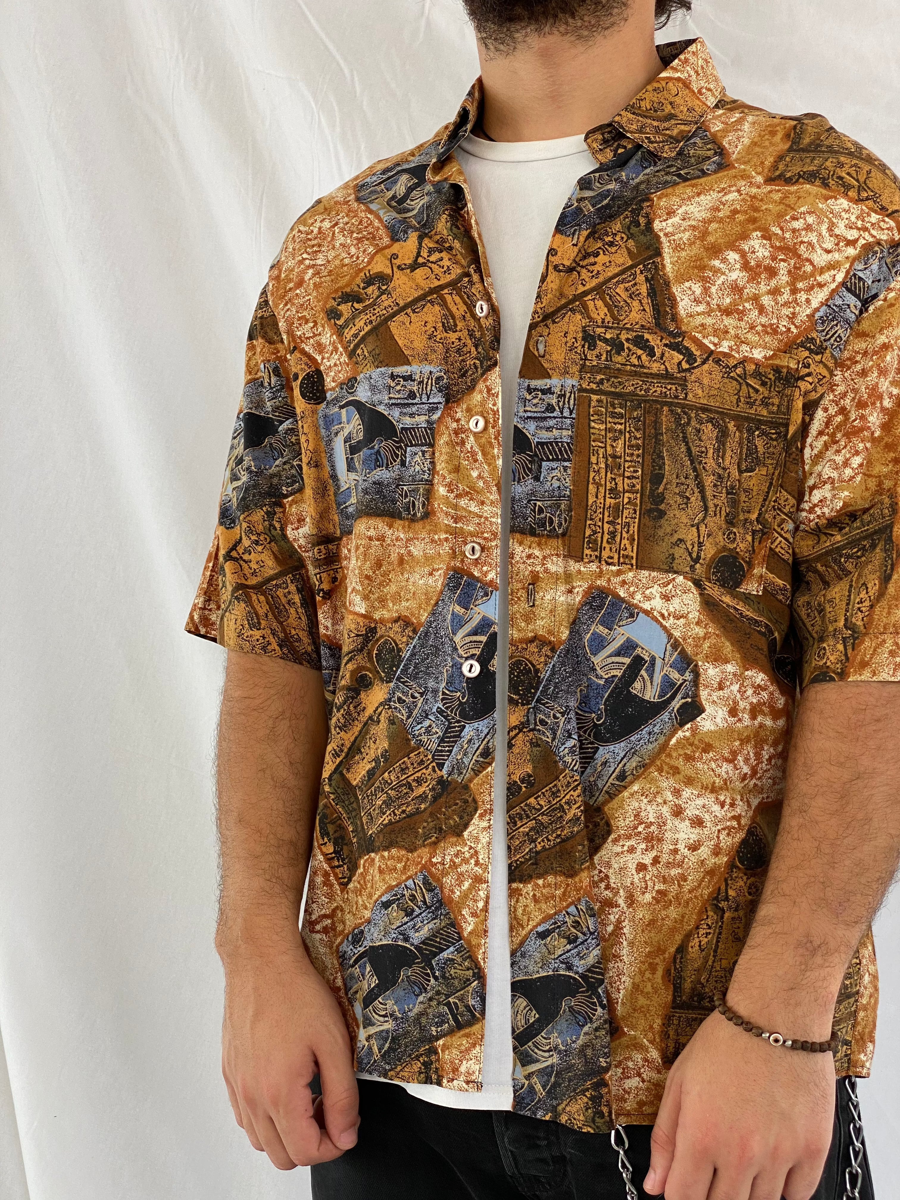Vintage Pharaohs Printed Shirt - Balagan Vintage Half Sleeve Shirt 90s, crazy print, festival wear, half sleeve shirt, men, mens shirt, oversized, oversized shirt, printed shirt, prints, retro, shirt, shirts, streetwear, summer, summer prints, techno, techno wear, unisex, unisex shirts, vintage prints