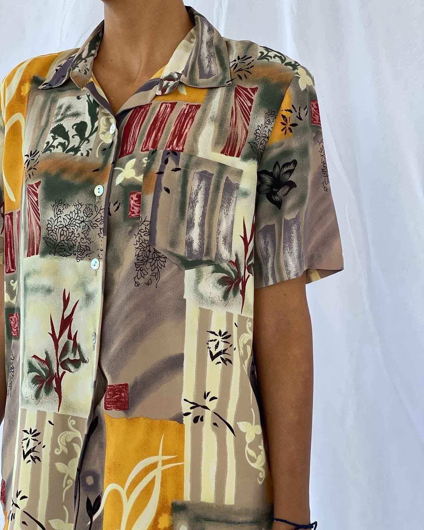 Vintage Printed Shirt - Balagan Vintage Half Sleeve Shirt 00s, cotton, crazy print, geometric print, graphic, graphic top, half sleeve shirt, Hawaiian shirt, oversized, oversized shirt, prints, shirt, summer prints, techno, techno wear, Top, unisex shirts, vintage, vintage prints, women, women shirt, Y2K