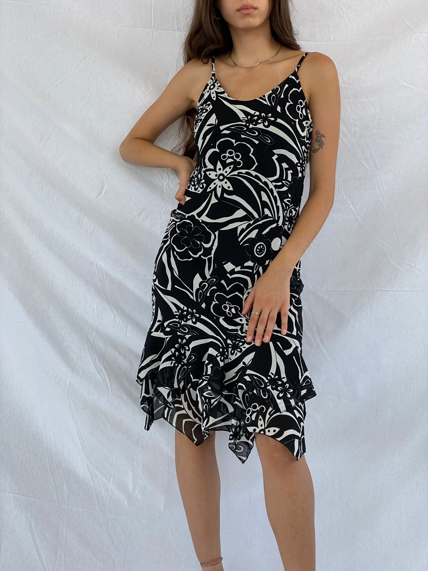 Vintage TORERO Midi Floral Dress - Balagan Vintage Midi Dress 00s, 00s dress, 90s, 90s dress, black dress, dress, floral dress, floral print, flower pattern, midi dress, Rahmeh, spaghetti strap dress, summer, summer prints, vintage, vintage dress, women