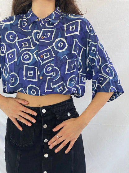 Vintage SHAH~SAFARI Reworked Cropped Shirt - Balagan Vintage Cropped Shirt 00s, 90s, crazy print, cropped Hawaiian shirt, Cropped shirt, half sleeve shirt, Hawaiian shirt, oversized shirt, prints, reworked shirt, shirt, shirts, Top, unisex shirts, vintage cropped shirt, women, women top, Y2K