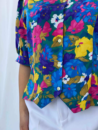 Vintage Moulin Shirt - Balagan Vintage Half Sleeve Shirt 90s, floral shirt, half sleeve shirt