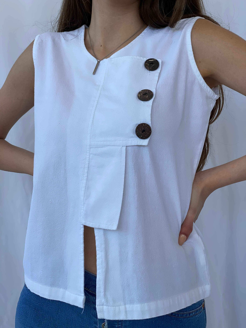 Vintage Natural Cotton Shirt - Balagan Vintage Sleeveless Top 90s, cotton, Mira