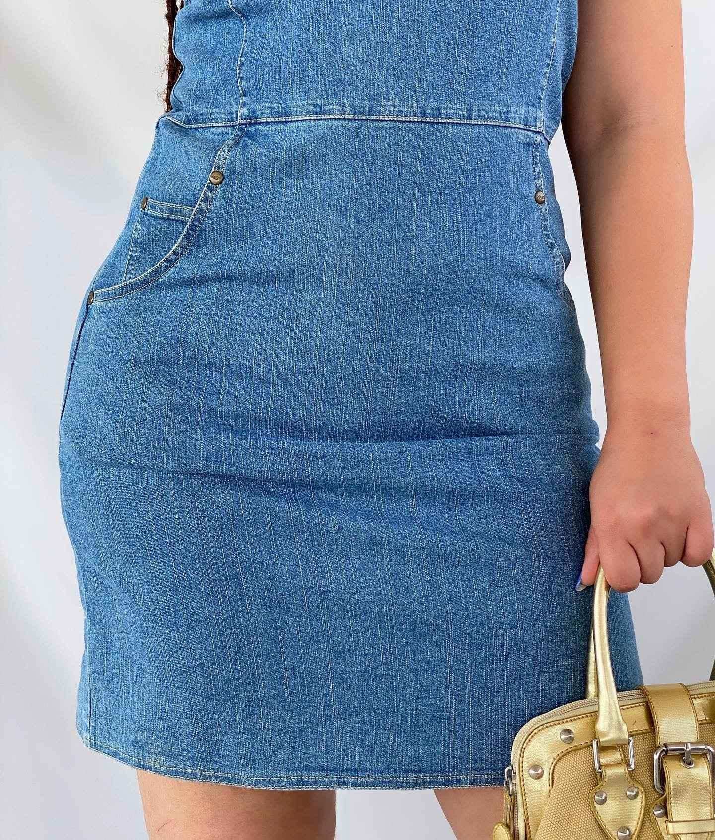 Vintage Y2K Sam Denim Dress - Balagan Vintage Denim Dress 00s, 00s dress, 90s, 90s dress, cotton, denim, denimdress, festival wear, midi dress, outerwear, streetwear, summer, techno, techno wear, vintage dress, women, women jeans, Y2K, Y2K dress